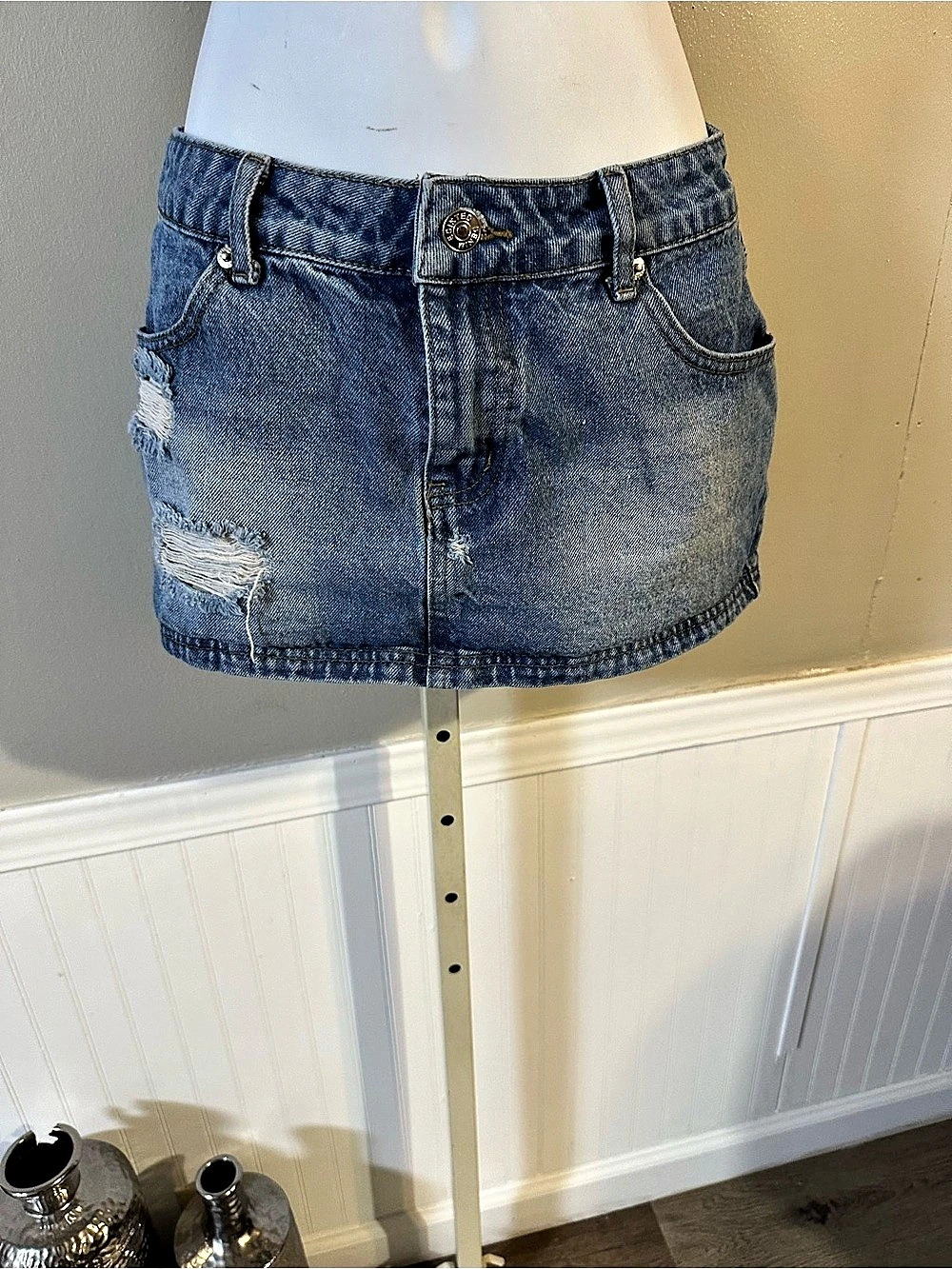 Distressed Blue Denim Jean Shorts